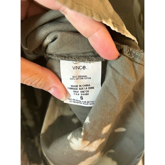 Vince 100% Cotton Button Up Utility Pocket Olive Bleached Dye Long Sleeve Shirt - Picture 6 of 7